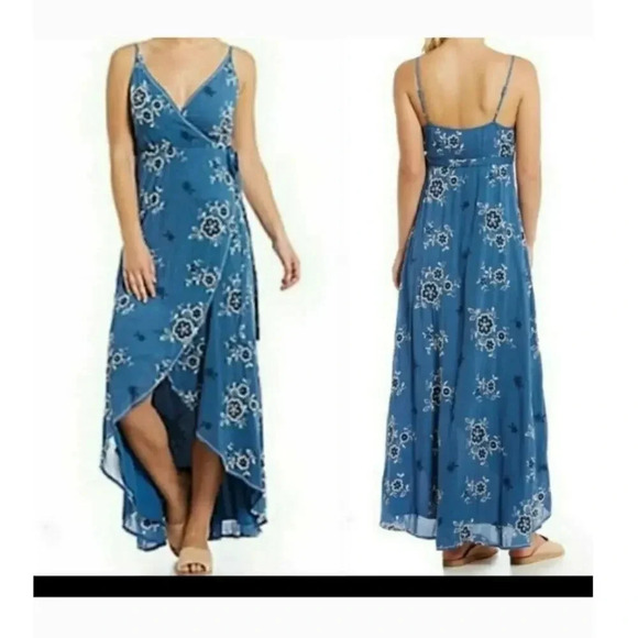 Chelsea and Violet Blue Floral Wrap Hi-Low Dress - Picture 1 of 9
